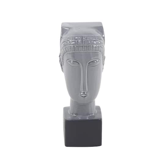 12" Gray Stoneware Woman Head Sculpture